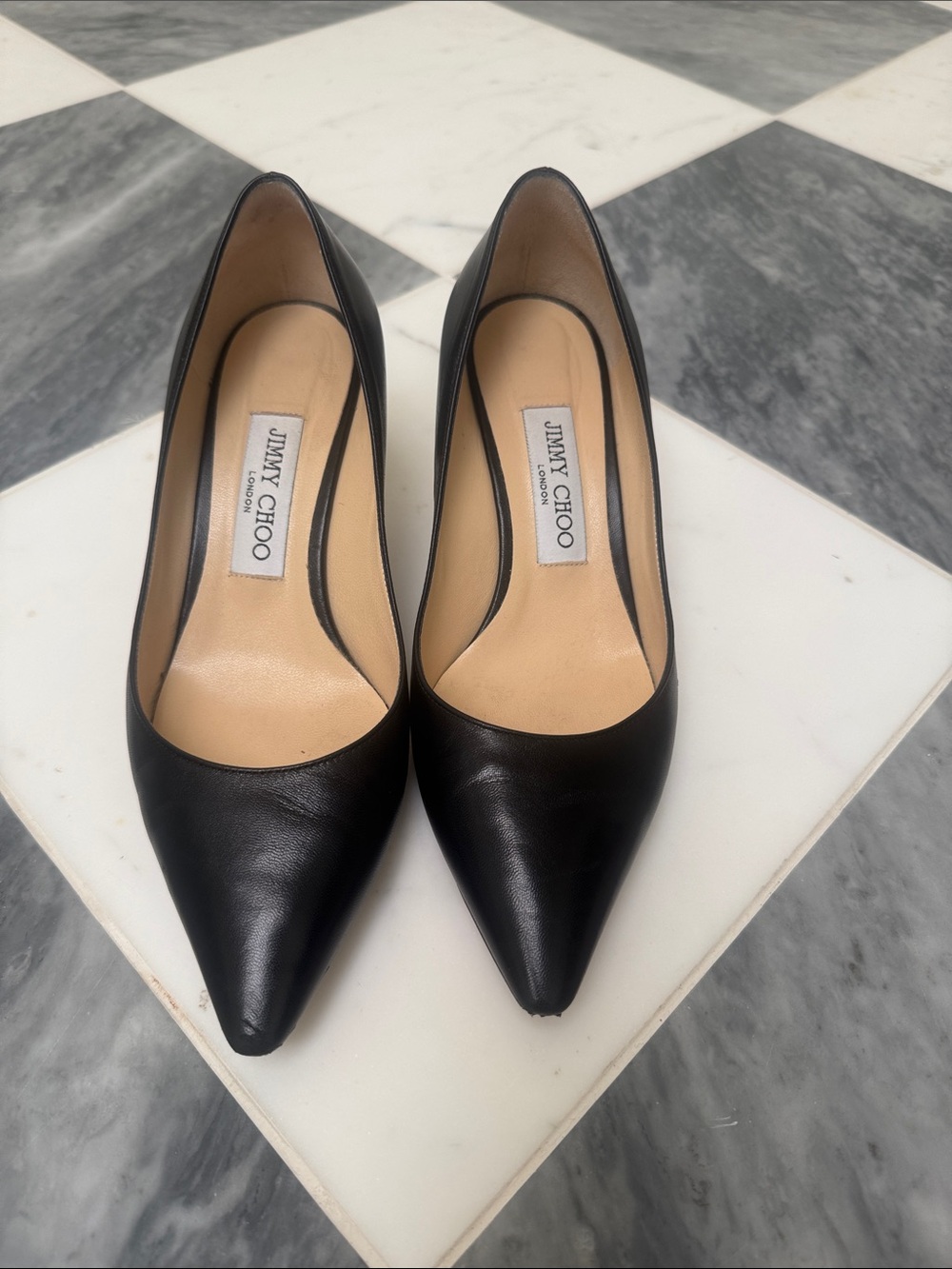 Jimmy Choo Black Leather Pointed Pumps